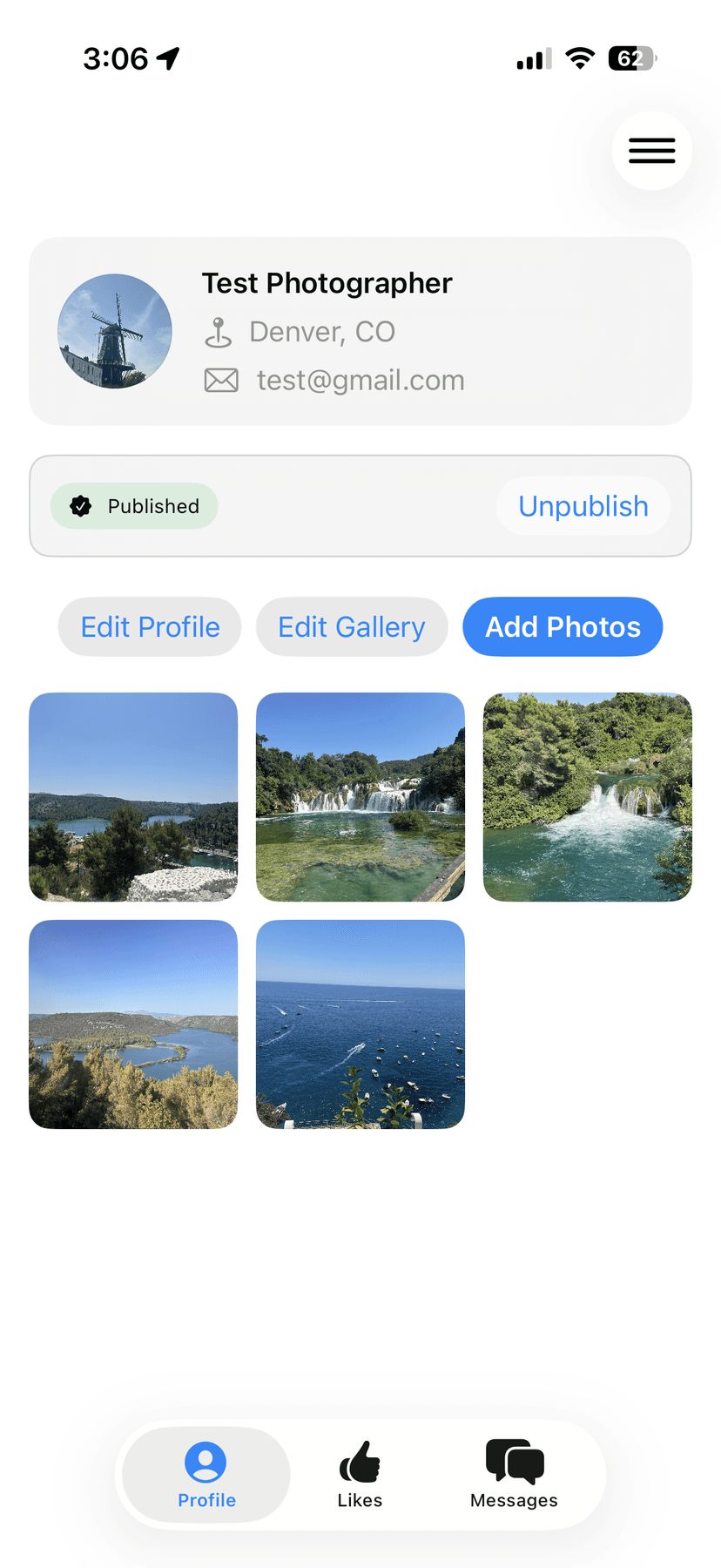 Photographer profile screen